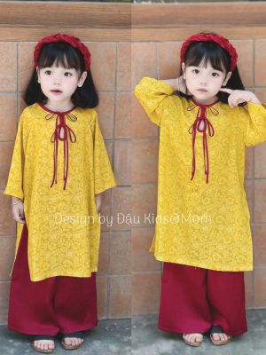 Áo dài Mai Vàng - Áo dài lụa gấm hoa vàng phối quần đỏ cho mẹ và bé gái 3 images upload woo2Ff4f90d93ad5c749d2e38f8e27d2ec0eb