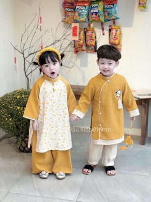Set cặp áo dài bé trai, bé gái hoa nhí vàng 4 主图 06 4